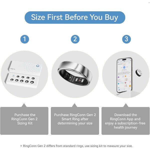 RingConn - Gen 2, anillo inteligente con monitoreo de apnea del sueño, sin suscripción, batería de 12 días, seguimiento de salud, compatible con Android y iOS (plateado, talla 10) - Imagen 2