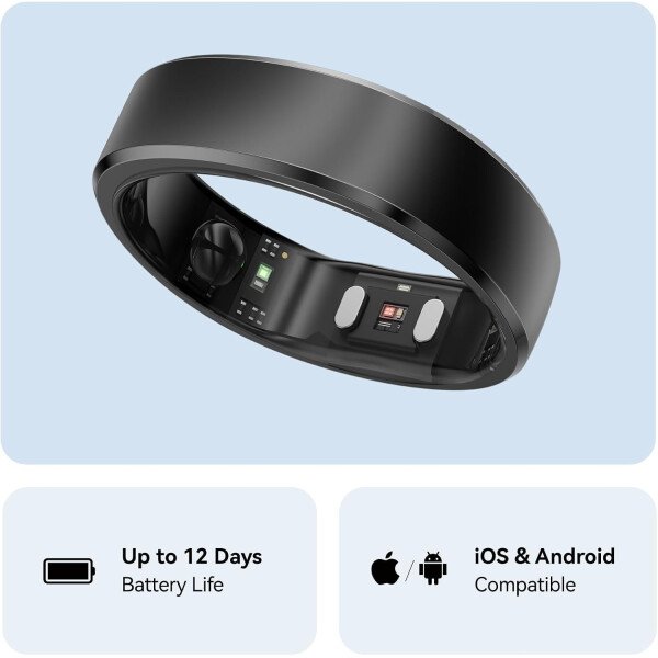 RingConn - Gen 2, anillo inteligente con monitoreo de apnea del sueño, sin suscripción, batería de 12 días, seguimiento de salud, compatible con Android y iOS (plateado, talla 10) - Imagen 12