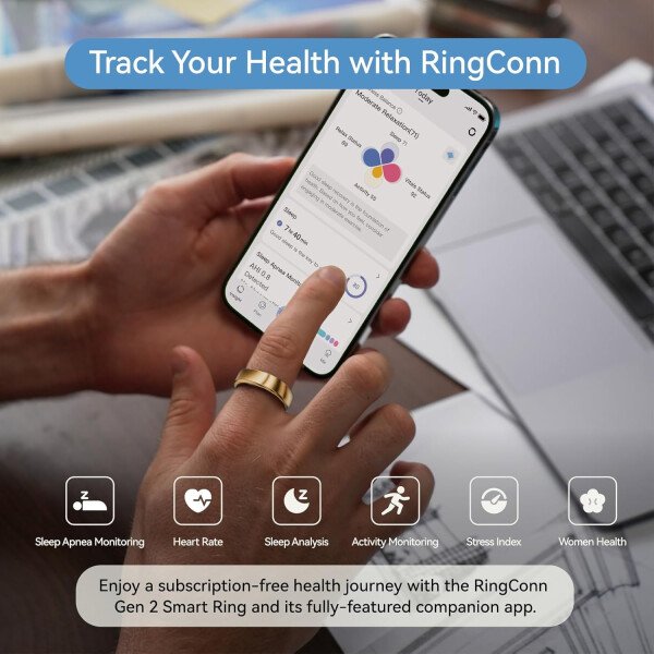 RingConn - Gen 2, anillo inteligente con monitoreo de apnea del sueño, sin suscripción, batería de 12 días, seguimiento de salud, compatible con Android y iOS (plateado, talla 10) - Imagen 26