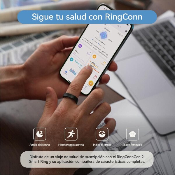RingConn - Gen 2, anillo inteligente con monitoreo de apnea del sueño, sin suscripción, batería de 12 días, seguimiento de salud, compatible con Android y iOS (plateado, talla 10) - Imagen 41
