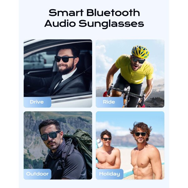 Lentes Bluetooth inteligentes, micrófono y altavoces integrados, lentes de sol inalámbricos inteligentes para hombres y mujeres, protección UV atlética/al aire libre y control de - Imagen 2