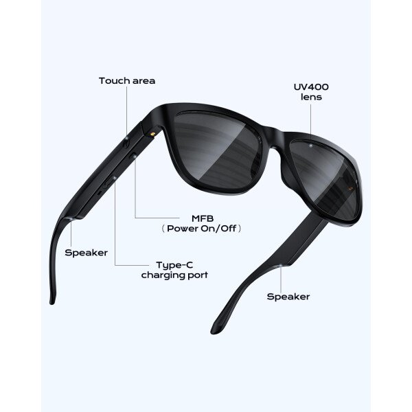 Lentes Bluetooth inteligentes, micrófono y altavoces integrados, lentes de sol inalámbricos inteligentes para hombres y mujeres, protección UV atlética/al aire libre y control de - Imagen 8