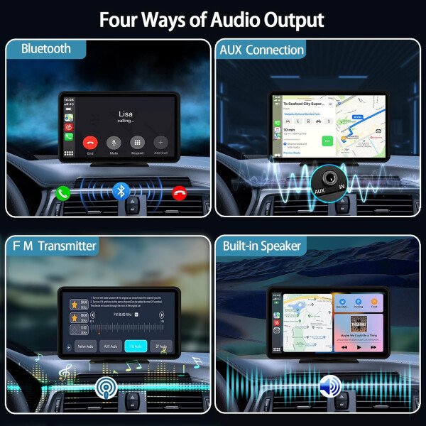 Carplay - Pantalla táctil portátil inalámbrica para coche, estéreo, Bluetooth, control de voz de 7 pulgadas para Apple Car Play y Android Auto Car Audio HD pantalla con cámara de respaldo de 1080p - Imagen 5