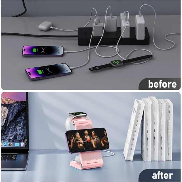 Soporte de cargador inalámbrico magnético, estación de carga inalámbrica plegable 3 en 1 con adaptador de 20 W, cargador de viaje para múltiples dispositivos para iPhone 17 16 15 14 13 12 Pro/Max/Plus - Imagen 12