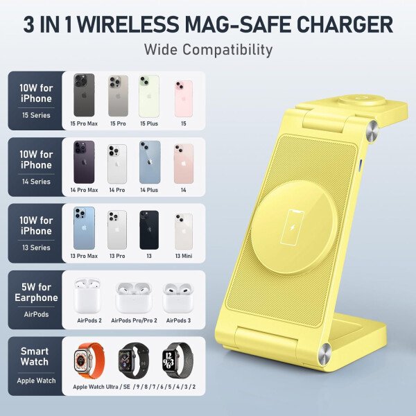 Soporte de cargador inalámbrico magnético, estación de carga inalámbrica plegable 3 en 1 con adaptador de 20 W, cargador de viaje para múltiples dispositivos para iPhone 17 16 15 14 13 12 Pro/Max/Plus - Imagen 17