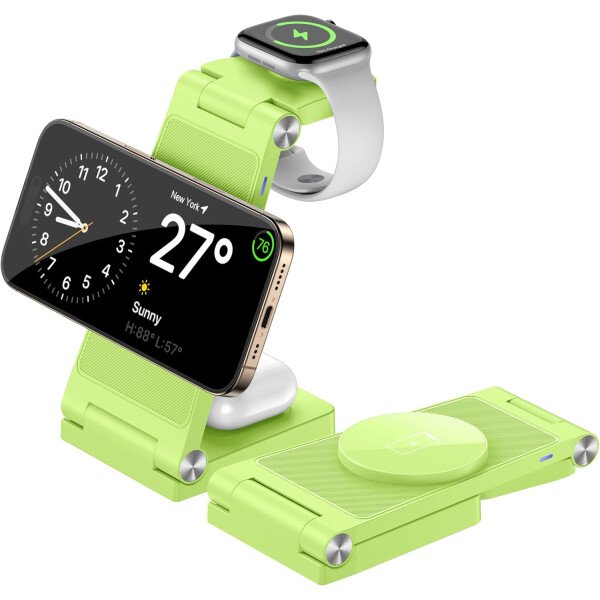 Soporte de cargador inalámbrico magnético, estación de carga inalámbrica plegable 3 en 1 con adaptador de 20 W, cargador de viaje para múltiples dispositivos para iPhone 17 16 15 14 13 12 Pro/Max/Plus - Imagen 19