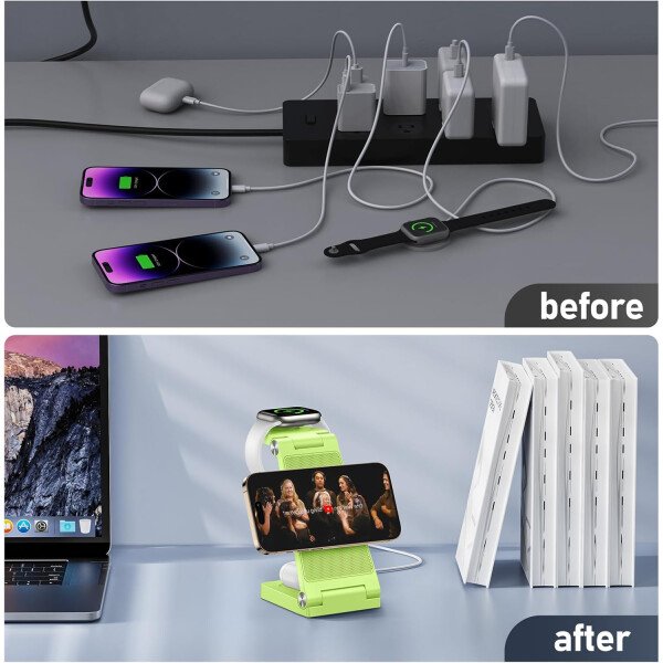 Soporte de cargador inalámbrico magnético, estación de carga inalámbrica plegable 3 en 1 con adaptador de 20 W, cargador de viaje para múltiples dispositivos para iPhone 17 16 15 14 13 12 Pro/Max/Plus - Imagen 24