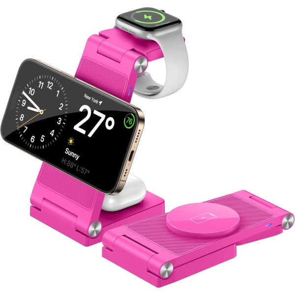 Soporte de cargador inalámbrico magnético, estación de carga inalámbrica plegable 3 en 1 con adaptador de 20 W, cargador de viaje para múltiples dispositivos para iPhone 17 16 15 14 13 12 Pro/Max/Plus - Imagen 31