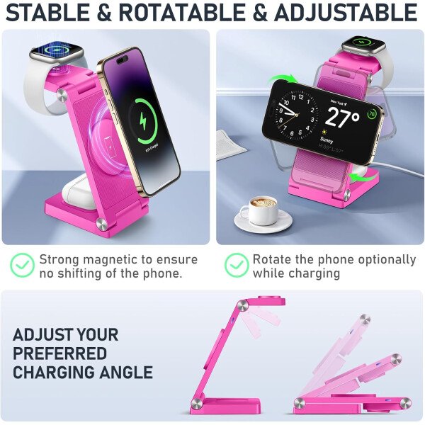 Soporte de cargador inalámbrico magnético, estación de carga inalámbrica plegable 3 en 1 con adaptador de 20 W, cargador de viaje para múltiples dispositivos para iPhone 17 16 15 14 13 12 Pro/Max/Plus - Imagen 34