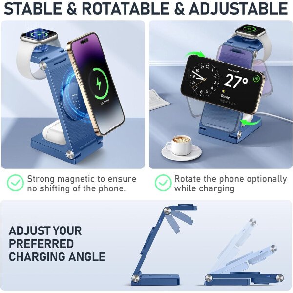 Soporte de cargador inalámbrico magnético, estación de carga inalámbrica plegable 3 en 1 con adaptador de 20 W, cargador de viaje para múltiples dispositivos para iPhone 17 16 15 14 13 12 Pro/Max/Plus - Imagen 40