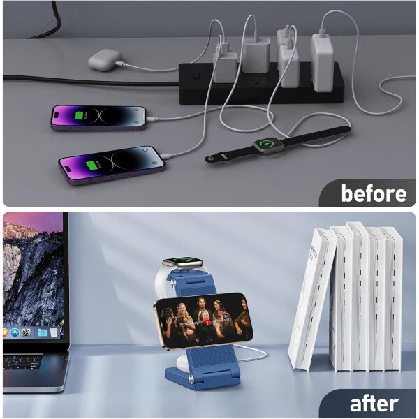 Soporte de cargador inalámbrico magnético, estación de carga inalámbrica plegable 3 en 1 con adaptador de 20 W, cargador de viaje para múltiples dispositivos para iPhone 17 16 15 14 13 12 Pro/Max/Plus - Imagen 42