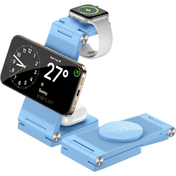 Soporte de cargador inalámbrico magnético, estación de carga inalámbrica plegable 3 en 1 con adaptador de 20 W, cargador de viaje para múltiples dispositivos para iPhone 17 16 15 14 13 12 Pro/Max/Plus - Imagen 43