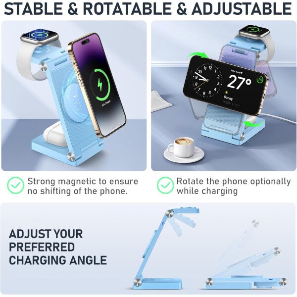 Soporte de cargador inalámbrico magnético, estación de carga inalámbrica plegable 3 en 1 con adaptador de 20 W, cargador de viaje para múltiples dispositivos para iPhone 17 16 15 14 13 12 Pro/Max/Plus - Imagen 46