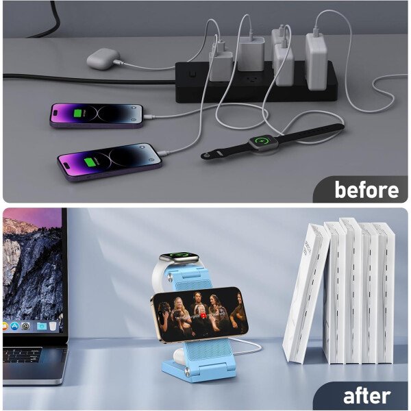 Soporte de cargador inalámbrico magnético, estación de carga inalámbrica plegable 3 en 1 con adaptador de 20 W, cargador de viaje para múltiples dispositivos para iPhone 17 16 15 14 13 12 Pro/Max/Plus - Imagen 48