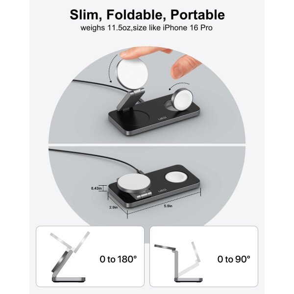 Estación de carga inalámbrica plegable 3 en 1 para soporte de cargador Apple Magsafe, estación de carga inalámbrica magnética rápida para iPhone 17 Air 16 15 14 13 12 Series, Airpods Pro, Apple - Imagen 12