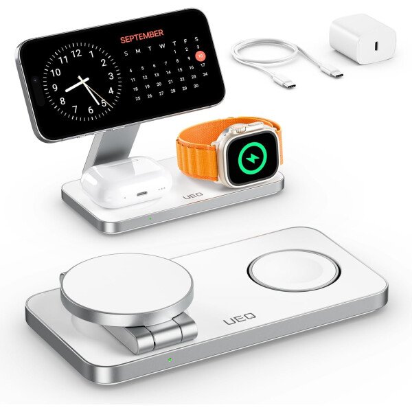 Estación de carga inalámbrica plegable 3 en 1 para soporte de cargador Apple Magsafe, estación de carga inalámbrica magnética rápida para iPhone 17 Air 16 15 14 13 12 Series, Airpods Pro, Apple - Imagen 16