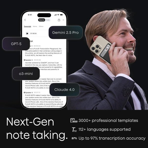 Grabadora de voz AI, grabadora de voz PLAUD Note con funda, control de aplicaciones, transcribir y resumir potenciado por ChatGPT, compatible con 59 idiomas, memoria de 64 GB, grabadora de audio para - Imagen 21