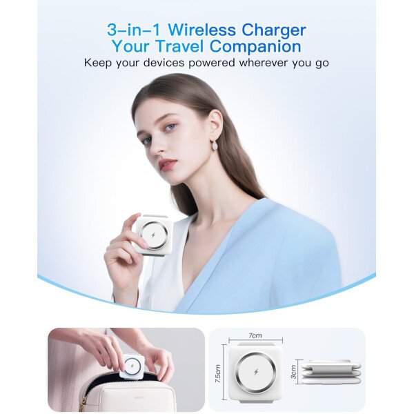 Estación de carga para múltiples dispositivos Apple – Base de carga inalámbrica magnética plegable 3 en 1 – Almohadilla de carga de viaje para iPhone 16 15 14 13 12 Pro Max Plus Watch & Airpods - Imagen 2