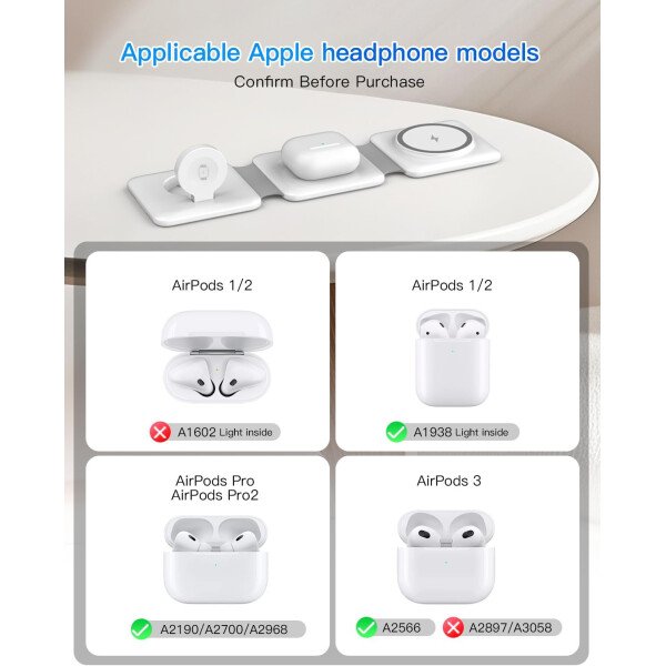 Estación de carga para múltiples dispositivos Apple – Base de carga inalámbrica magnética plegable 3 en 1 – Almohadilla de carga de viaje para iPhone 16 15 14 13 12 Pro Max Plus Watch & Airpods - Imagen 5