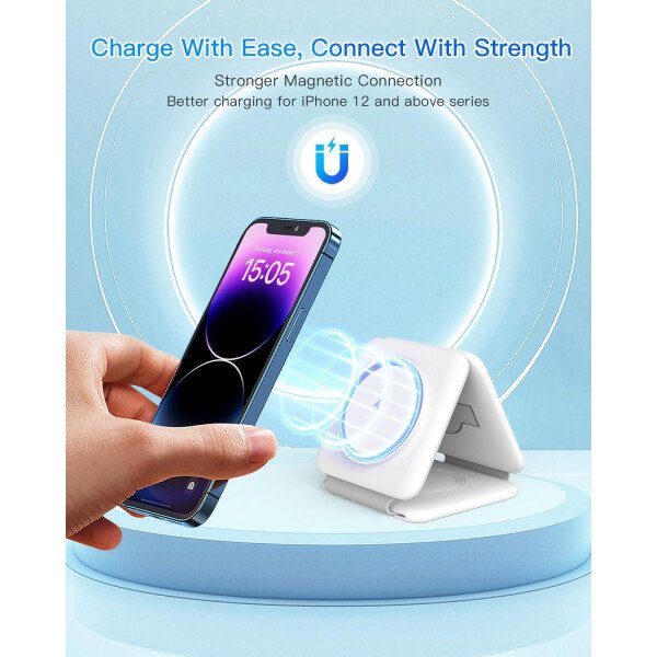 Estación de carga para múltiples dispositivos Apple – Base de carga inalámbrica magnética plegable 3 en 1 – Almohadilla de carga de viaje para iPhone 16 15 14 13 12 Pro Max Plus Watch & Airpods - Imagen 7
