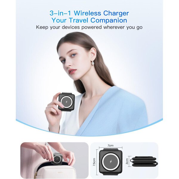 Estación de carga para múltiples dispositivos Apple – Base de carga inalámbrica magnética plegable 3 en 1 – Almohadilla de carga de viaje para iPhone 16 15 14 13 12 Pro Max Plus Watch & Airpods - Imagen 10