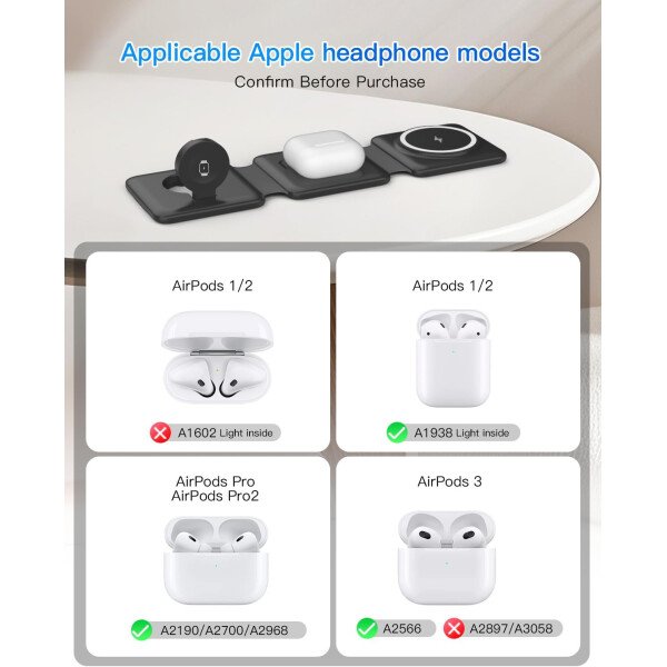 Estación de carga para múltiples dispositivos Apple – Base de carga inalámbrica magnética plegable 3 en 1 – Almohadilla de carga de viaje para iPhone 16 15 14 13 12 Pro Max Plus Watch & Airpods - Imagen 13