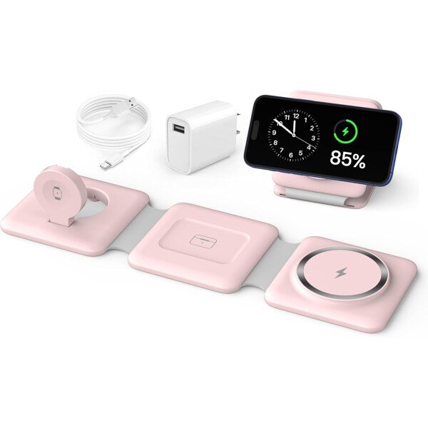 Estación de carga para múltiples dispositivos Apple – Base de carga inalámbrica magnética plegable 3 en 1 – Almohadilla de carga de viaje para iPhone 16 15 14 13 12 Pro Max Plus Watch & Airpods - Imagen 17