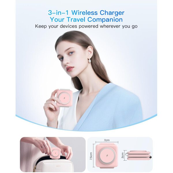 Estación de carga para múltiples dispositivos Apple – Base de carga inalámbrica magnética plegable 3 en 1 – Almohadilla de carga de viaje para iPhone 16 15 14 13 12 Pro Max Plus Watch & Airpods - Imagen 18