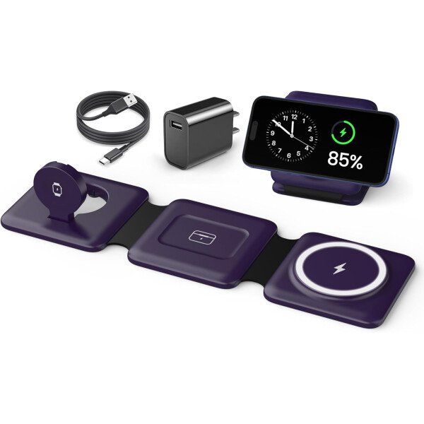 Estación de carga para múltiples dispositivos Apple – Base de carga inalámbrica magnética plegable 3 en 1 – Almohadilla de carga de viaje para iPhone 16 15 14 13 12 Pro Max Plus Watch & Airpods - Imagen 25