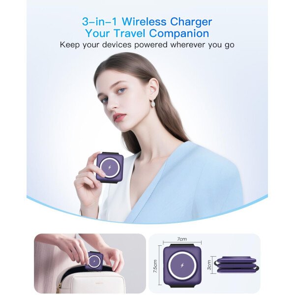 Estación de carga para múltiples dispositivos Apple – Base de carga inalámbrica magnética plegable 3 en 1 – Almohadilla de carga de viaje para iPhone 16 15 14 13 12 Pro Max Plus Watch & Airpods - Imagen 26
