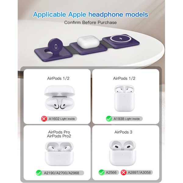 Estación de carga para múltiples dispositivos Apple – Base de carga inalámbrica magnética plegable 3 en 1 – Almohadilla de carga de viaje para iPhone 16 15 14 13 12 Pro Max Plus Watch & Airpods - Imagen 29