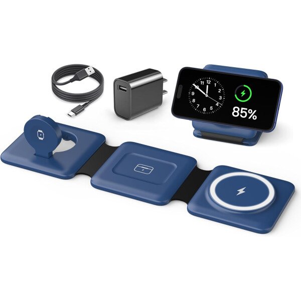 Estación de carga para múltiples dispositivos Apple – Base de carga inalámbrica magnética plegable 3 en 1 – Almohadilla de carga de viaje para iPhone 16 15 14 13 12 Pro Max Plus Watch & Airpods - Imagen 33