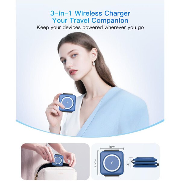 Estación de carga para múltiples dispositivos Apple – Base de carga inalámbrica magnética plegable 3 en 1 – Almohadilla de carga de viaje para iPhone 16 15 14 13 12 Pro Max Plus Watch & Airpods - Imagen 34