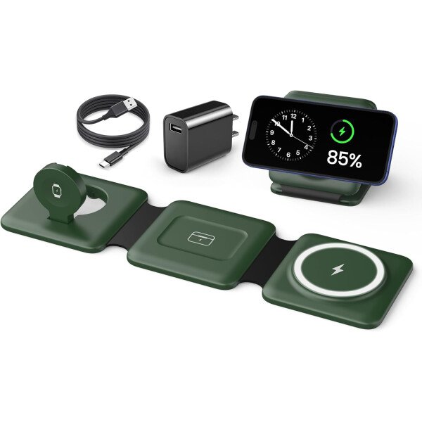 Estación de carga para múltiples dispositivos Apple – Base de carga inalámbrica magnética plegable 3 en 1 – Almohadilla de carga de viaje para iPhone 16 15 14 13 12 Pro Max Plus Watch & Airpods - Imagen 41