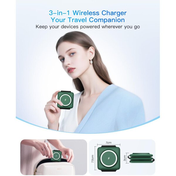 Estación de carga para múltiples dispositivos Apple – Base de carga inalámbrica magnética plegable 3 en 1 – Almohadilla de carga de viaje para iPhone 16 15 14 13 12 Pro Max Plus Watch & Airpods - Imagen 42
