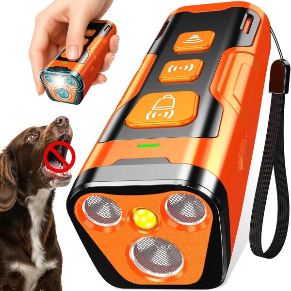 Dispositivo disuasorio de ladridos de perro, 3 veces ultrasónico antiladridos, 6 modos de entrenamiento, rango de 23 pies, no más ladridos en interiores y exteriores, comportamiento correcto