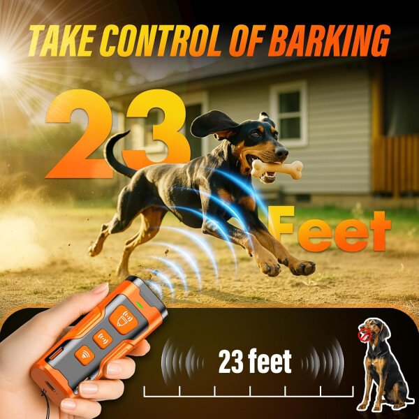 Dispositivo disuasorio de ladridos de perro, 3 veces ultrasónico antiladridos, 6 modos de entrenamiento, rango de 23 pies, no más ladridos en interiores y exteriores, comportamiento correcto - Imagen 3