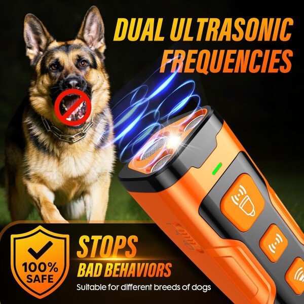 Dispositivo disuasorio de ladridos de perro, 3 veces ultrasónico antiladridos, 6 modos de entrenamiento, rango de 23 pies, no más ladridos en interiores y exteriores, comportamiento correcto - Imagen 4