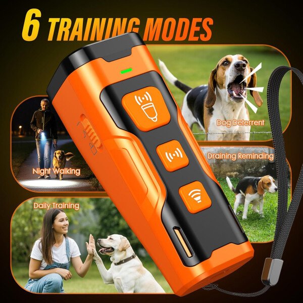 Dispositivo disuasorio de ladridos de perro, 3 veces ultrasónico antiladridos, 6 modos de entrenamiento, rango de 23 pies, no más ladridos en interiores y exteriores, comportamiento correcto - Imagen 5