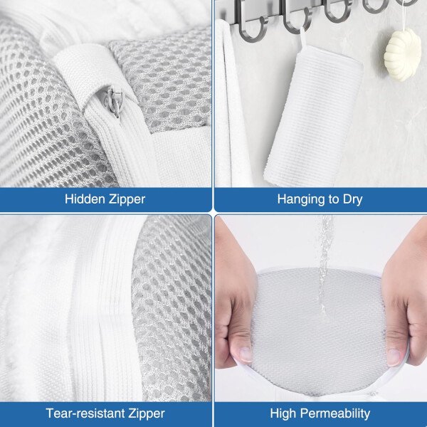 Bolsa de lavado de zapatos para lavadora, fibras esponjosas que mantienen una limpieza envolvente de 360°, árboles de zapatos ajustables, cremallera oculta duradera, bolsa de lavandería - Imagen 5