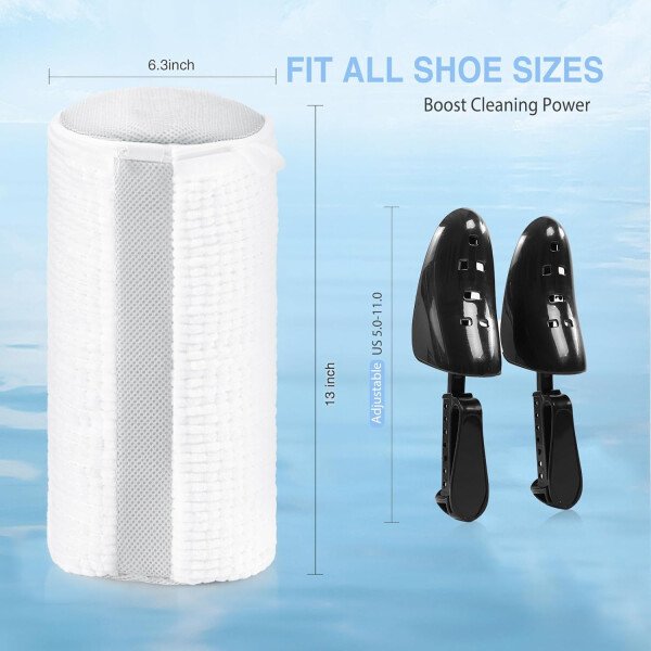 Bolsa de lavado de zapatos para lavadora, fibras esponjosas que mantienen una limpieza envolvente de 360°, árboles de zapatos ajustables, cremallera oculta duradera, bolsa de lavandería - Imagen 7