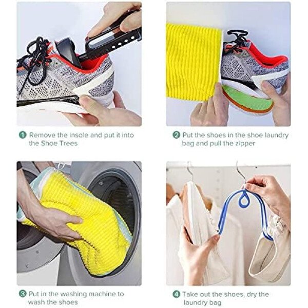 Bolsa de lavado de zapatos para lavadora, fibras esponjosas que mantienen una limpieza envolvente de 360°, árboles de zapatos ajustables, cremallera oculta duradera, bolsa de lavandería - Imagen 23