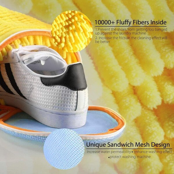 Bolsa de lavado de zapatos para lavadora, fibras esponjosas que mantienen una limpieza envolvente de 360°, árboles de zapatos ajustables, cremallera oculta duradera, bolsa de lavandería - Imagen 29