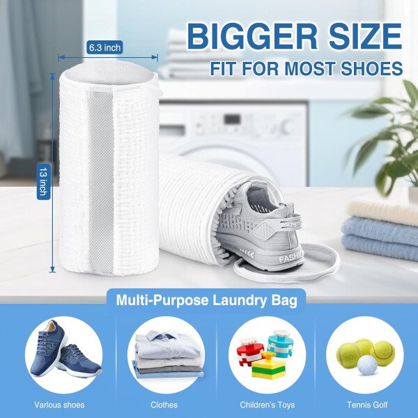 Bolsa de lavado de zapatos para lavadora, fibras esponjosas que mantienen una limpieza envolvente de 360°, árboles de zapatos ajustables, cremallera oculta duradera, bolsa de lavandería - Imagen 35