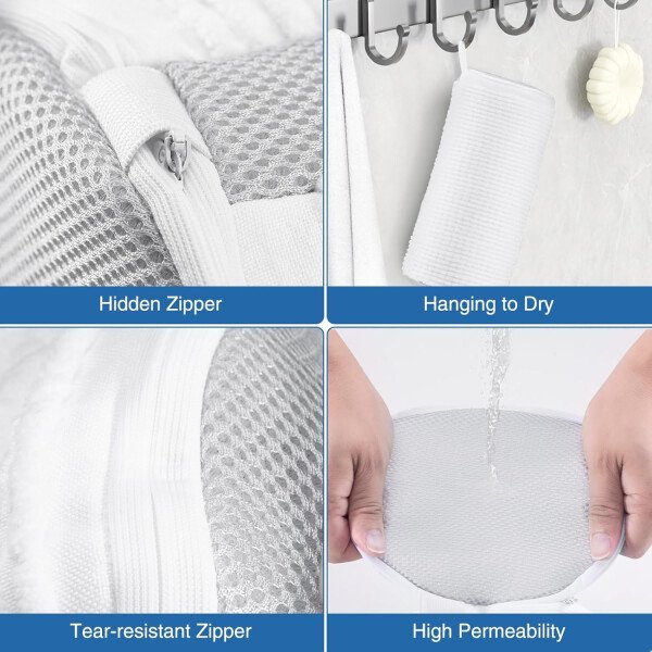 Bolsa de lavado de zapatos para lavadora, fibras esponjosas que mantienen una limpieza envolvente de 360°, árboles de zapatos ajustables, cremallera oculta duradera, bolsa de lavandería - Imagen 37