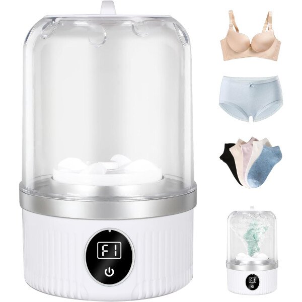 Lavadora de ropa interior, mini lavadora portátil para viajes, dormitorio y campamento, lavado suave recargable por USB para brasieres, calcetines, ropa de bebé, compacta para apartamentos y caravanas