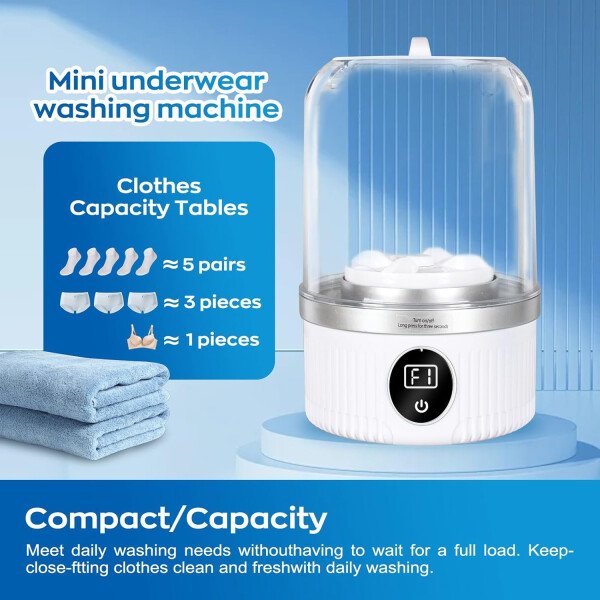 Lavadora de ropa interior, mini lavadora portátil para viajes, dormitorio y campamento, lavado suave recargable por USB para brasieres, calcetines, ropa de bebé, compacta para apartamentos y caravanas - Imagen 5