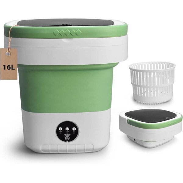 Lavadora portátil, mejorada con cesta giratoria, 3 modos de limpieza adecuados para ropa pequeña, diseño plegable ideal para hotel, hogar, apartamento y campaña