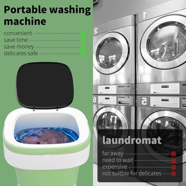 Lavadora portátil, mejorada con cesta giratoria, 3 modos de limpieza adecuados para ropa pequeña, diseño plegable ideal para hotel, hogar, apartamento y campaña - Imagen 6