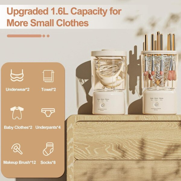 Mini lavadora portátil, lavadora de ropa interior 2025, lavadora de ropa pequeña, limpiador de brochas de maquillaje, lavadora de ropa interior para el hogar, hotel, RV, viajes y campamento - Imagen 3